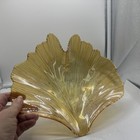 Set Of 3 Iridescent Glass Ginkgo Leaf Centerpiece Bowl Dish Tray Plate Footed