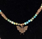Turquoise And Copper Beaded Necklace With Death s Head Moth Pendant