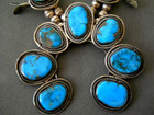 Native American Navajo Rich Blue Turquoise Sterl Silver Squash Blossom Necklace