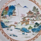 Antique 18thc Chinese Bowl Painted With Pagoda Landscape 22 7cm