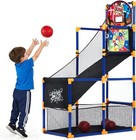 2-in-1 Kids Basketball Arcade Game Set With 4 Ball 6 Sticky Toss Balls Dart Game