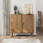 Walnut Buffet Cabinet Fluted Sideboard With Doors Storage Credenza Kitchen Dinin