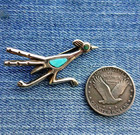 Vintage 1950s Navajo Sterling Silver Turquoise Roadrunner Pin Brooch Usa Rare