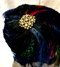 Vtg Lady s Blue Feather Flapper Cap Full Hat Camellia 1920s Gilded Age Brooch