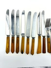 17x Vintage Bakelite Flatware Knives Forks Mostly Butterscotch Swirl A049