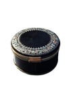Vintage Antique Black Floral Tooled Trinket Box Round Rare