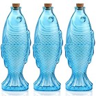 Fish Shaped Glass Decanter 17 5oz 500ml Cork Stopper Blue 3 Pack Coastal Bar