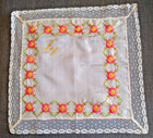 Antique Ww1 Silk Embroidered Lace Hanky souvenir De France excellent 12 5  X 13 
