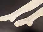 Victorian 19th C Beautiful Floral Embroidered Net Cotton Stockings  