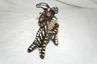 Vtg Pottery Clay Goat Whistle Ocarina Death Flute Zebra Stripes Music Instrument