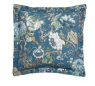 Dahlia Floral Percale Sham - Blue Cotton Pillow Cover - Standard King Euro New