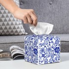 Tissue Box Cover blue And White Porcelain Flowers Pu Leather Square Color14