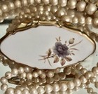 Vtg 1950s Foldup Gold W Purple Rose Lipstick Holder Case Mirror Stratton England