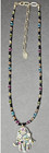 New Michal Golan Multi-colored Flower Hamsa Charm On Beaded Necklace Handcrafted