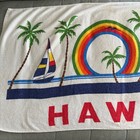 Vtg Hawaii Beach Towel Made By A j  w Taiwan  Palm Tree Rainbow Color Pride