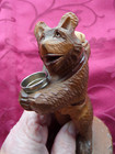 Antique Combo Carved Wood Bear Sewing Thimble Holder   Pin Cushion