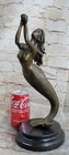 Signed Roche Nude Mythical Mermaid Bronze Sculpture Statue Figurine Art Artwork