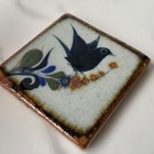 Tonala Mexican Pottery Tile Hand Painted Bird Floral Folk Art 2x2