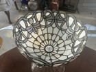 Vtg Tiffany Style Torchiere Stained Glass Lamp Shade White   Clear Scalloped