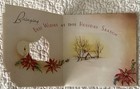 Unused Christmas Window Poinsettia Wreath Home P Vtg Greeting Card 1940s 1950s