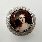 Vintage Circular Pill Box Sterling Silver Picture Lady Birmingham C1991 C M E