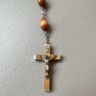 Wood Bead Rosary Necklace With Metal Crucifix   Center Medal