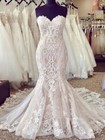 Elegant Mermaid Evening Dresses Strapless Lace Applique Sweep Train Party Gowns