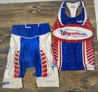 Louis Garneau Womens M Mens Xs Tri Suit  Cycling Tank Top   Padded Shorts Blue