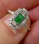Art Deco Style 2ct Lab Created Emerald Engagement Wedding 14k White Gold Fn Ring