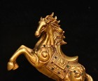 8 6 old Chinese Dynasty Bronze Gilt Fengshui 12 Zodiac Year Horse Animal Statue