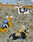        Antique Indo-persian Miniature Painting Horseback Warriors Gouache