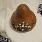 Rare Hand Painted Gourd With Fabric Lining And Lid  Butterfly Flowers