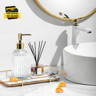 14oz Gold Pump Glass Soap Dispenser  Clear Stripe Countertop Refillable Liquid B