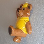 Vintage Ceramic Teddy Bear Wall Hanging Hook Yellow Sweater Beanie Hand Painted