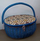 Vintage Singer Wicker Sewing Basket Box Blue Removable Tray Pre-owned Sewing