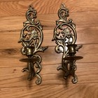 Vintage Brass Wall Sconce Set Of 2 Ornate Scroll Candlestick Holders 15 