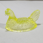Mosser Glass Vaseline Yellow Uranium Small Hen On Nest  412 Glows  Lid Only   