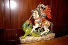 Vtg 17 x16  Hand Carved Wood Patron Saint George Dragon Statue Figure Sculpture