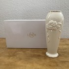 Vintage Lenox Bud Vase 6    Embossed Rose Blossom Ivory   White 24k Gold Trim Mint