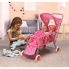 Folding Triple Doll Stroller - Pink polka Dots