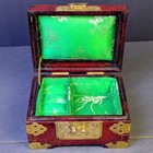 Vintage Chinese Rosewood  Brass   Jade  Inlay Jewelry Box With Lined Drawers