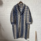 Vintage Beacon Blanket Style Deco Robe Coat Duster Argyle Diamond Blue White