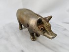 Antique Vintage  Cast Metal  Still Pig Piggy Bank With Glass  Eyes Very Rare