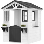 White Wooden Adventures Cottage Playhouse With Play Kitchen For Outdoor Toddler