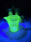 Antique Akro Agate Uranium Glass Green 7 Piece Childs Play Lemonade Water Set Ex