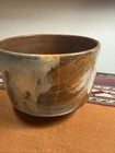 Vtg Pottery Craft Ceramic Stoneware Planter Flower Pot Brown blue Swirl  612