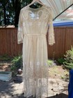 Antique Edwardian Floral Embroidery Lawn Tea Dress Titanic Victorian 1900 Vtg