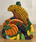 Thanksgiving Decor Lot - Basket  Wreath  Turkey And Pumpkins