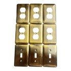 Vtg Lhmc Lot 9 Metal Wall Plates Brushed Brass Style Finish 3 Toggle   6 Outlet