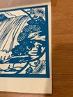 Vintage Chinese Folk Art Paper Cutout Blue Landscape Waterfall